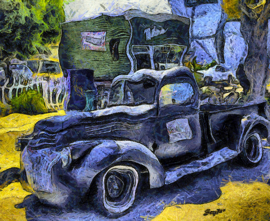 Mikes Barbara Shop and Funked Up Pickup Truck Digital Art by Floyd Snyder