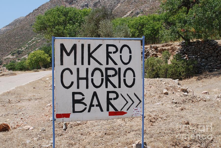 Mikro Chorio bar sign in Tilos Photograph by David Fowler