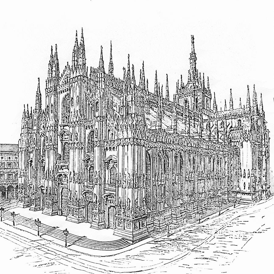 Milan Cathedral Drawing by AM FineArtPrints
