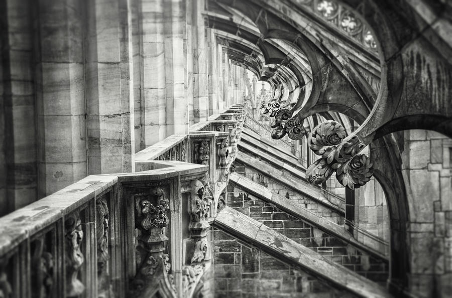 Milan Duomo in Detail Black and White  Photograph by Carol Japp