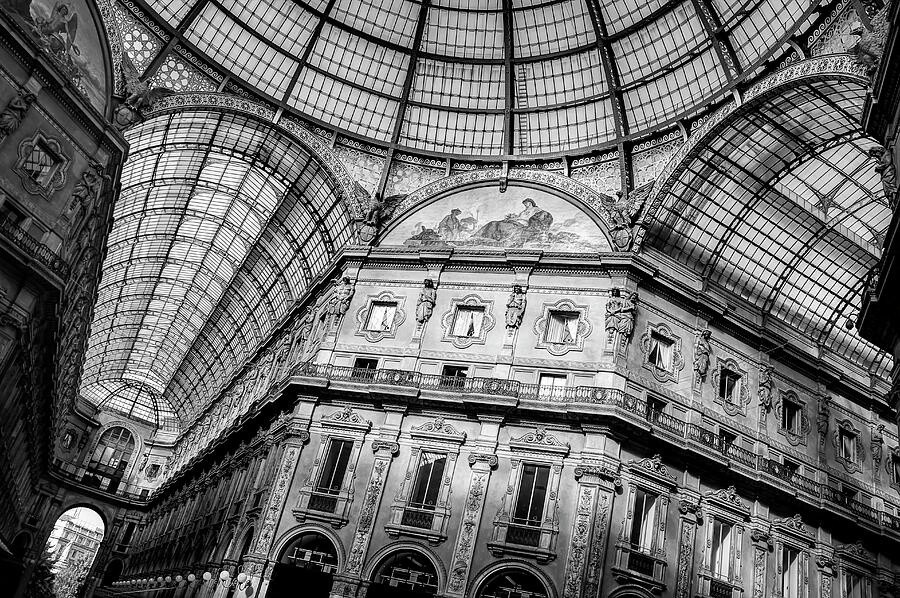 Milan Galleria Vittorio Emanuele II Black and White  Photograph by Carol Japp