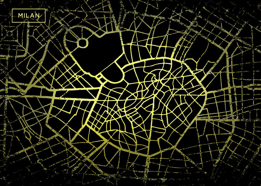 Milan Map in Gold and Black Digital Art by Sambel Pedes