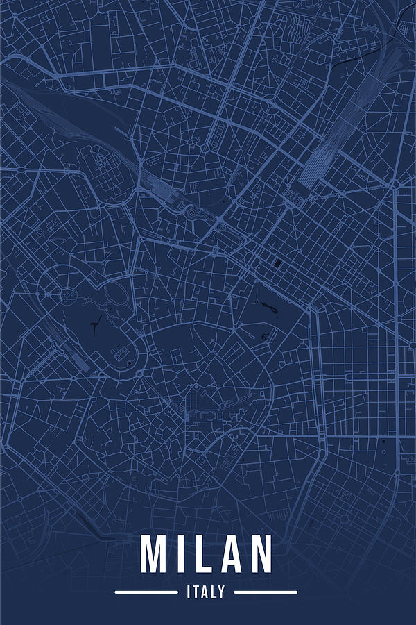 Milan Map Italy Night Blue Aesthetic Minimalistic Digital Art by ...