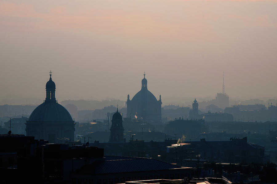 Milano Foggy Panorama Skyline Church Dome Rooftops Photograph by Andreea Eva Herczegh