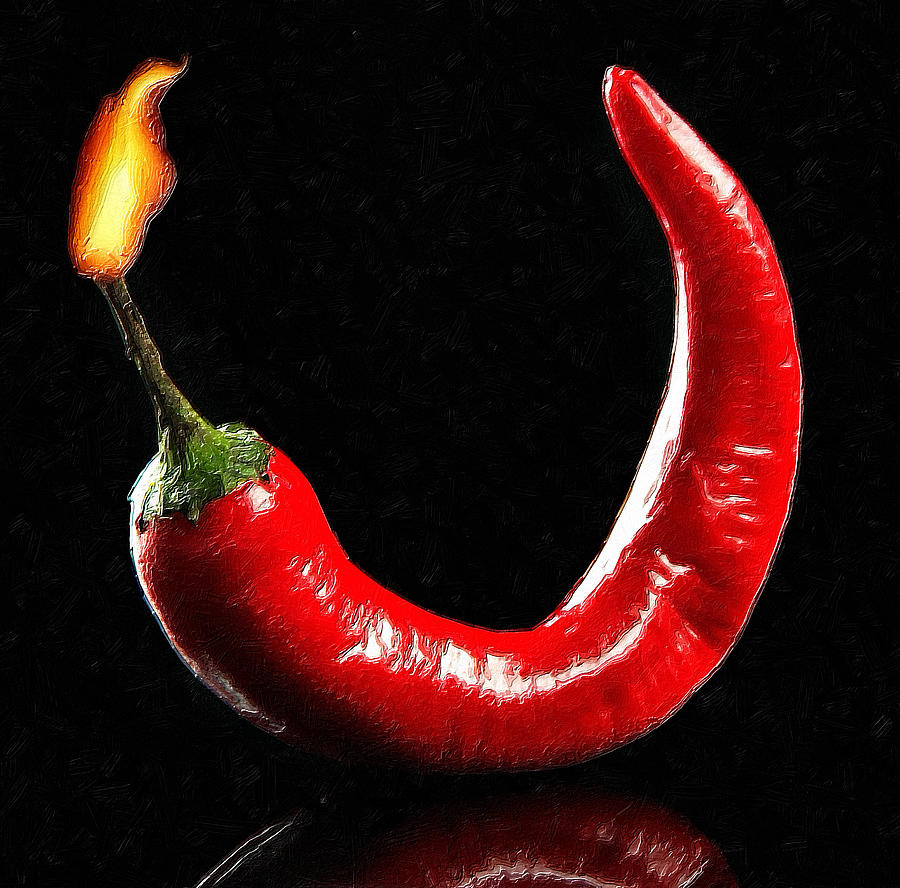 Mild Medium Hot Fire Breathing Red Chili Peppers Fire Flame Painting by Tony Rubino