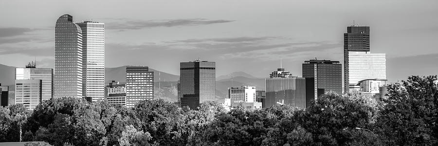 Mile High Skyline And Rocky Mountains Black And White Panorama - Denver Colorado Photograph by Gregory Ballos