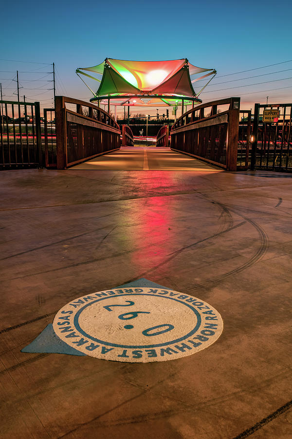 Mile Marker 26.0 Canvas Canopy at Dusk - Northwest Arkansas Razorback Greenway Photograph by Gregory Ballos