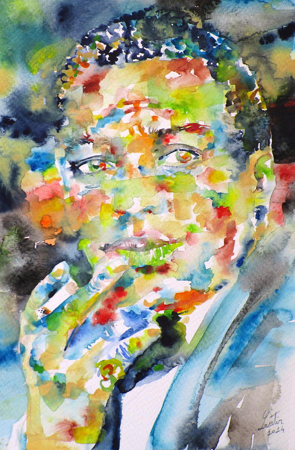 MILES DAVIS smoking - watercolor portrait Painting by Fabrizio Cassetta