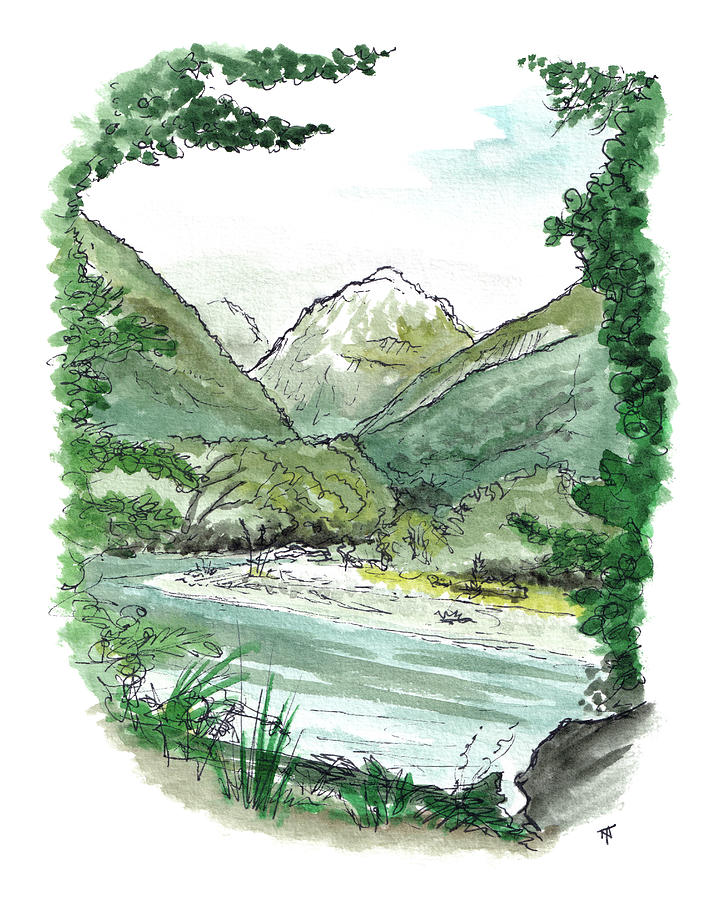 Mountain Painting - Milford Track - Clinton North Branch by Tom Napper