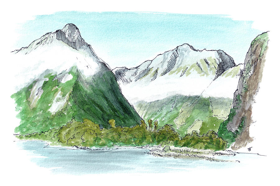 Mountain Painting - Milford Track - Sandfly Point by Tom Napper