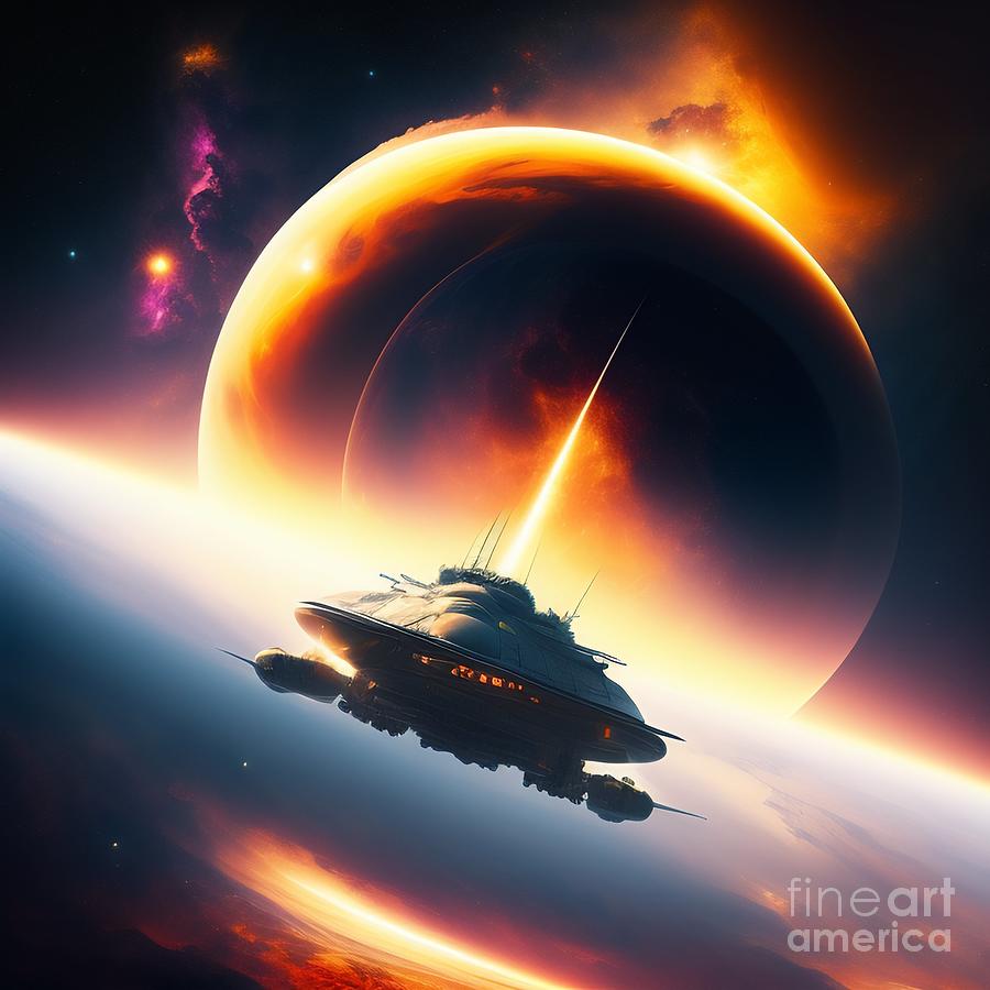 Military aircraft spaceship in space Digital Art by Boon Mee
