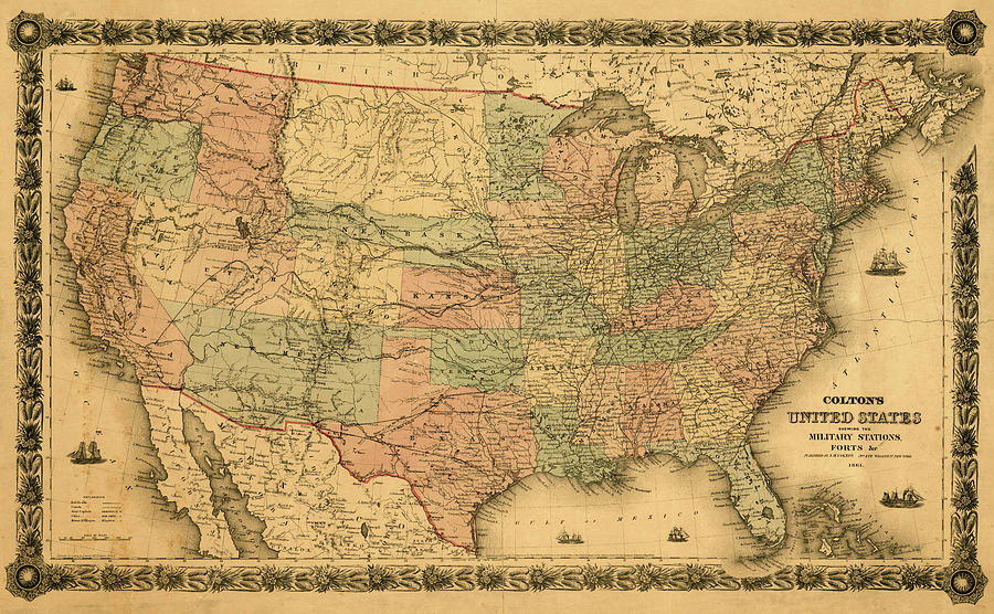 Military Forts Posts and Bases in the United States 1861 Drawing by ...