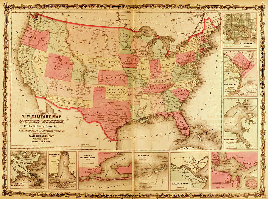 Military Map of the United States 1862 Drawing by Vintage Maps - Pixels