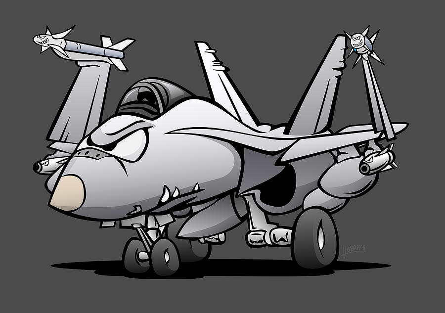 Military Naval F/A-18 Hornet Fighter Jet Airplane Cartoon Digital Art by  Jeff Hobrath - Fine Art America