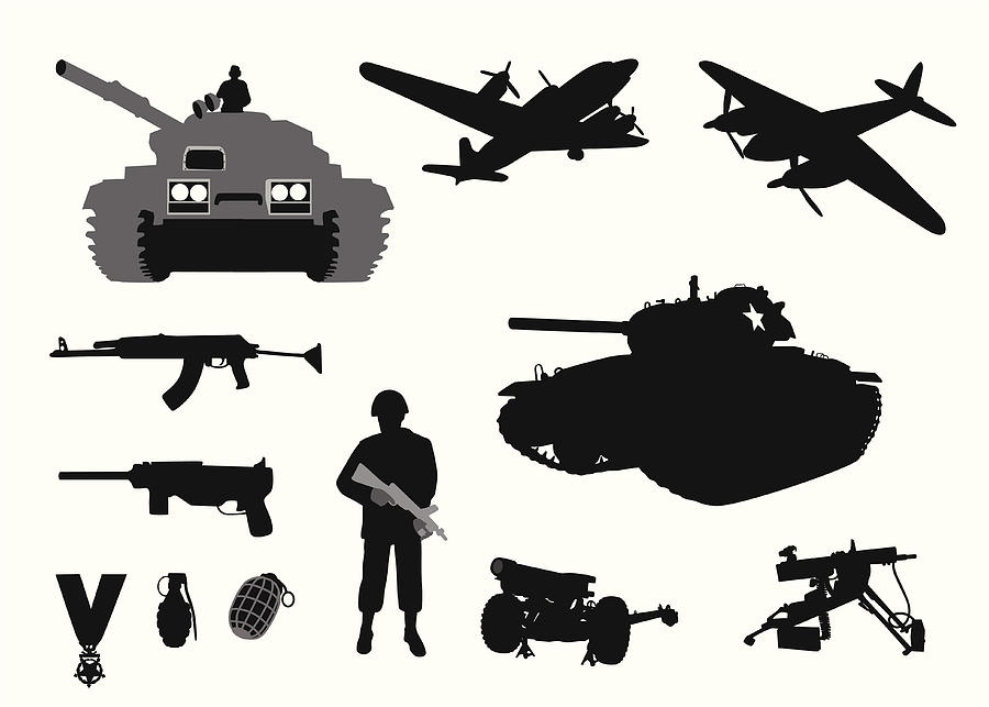 Military WWII Vector Silhouette Drawing by A-Digit