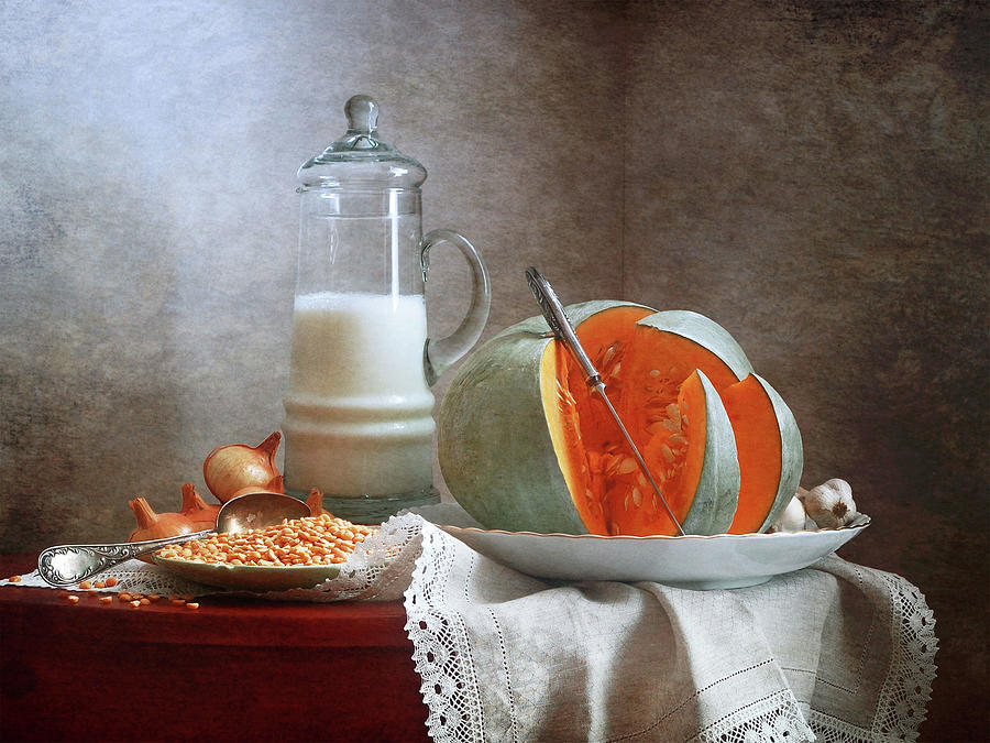 Still Life Photograph - Milk and Pumpkin by Nikolay Panov