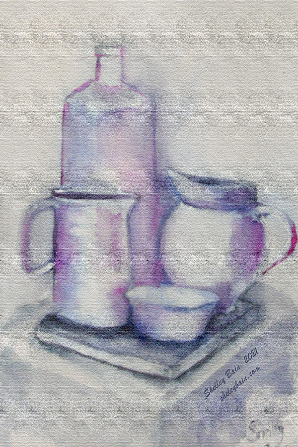 Milk bottle, milk jug, milk bowl Painting by Shelley Bain