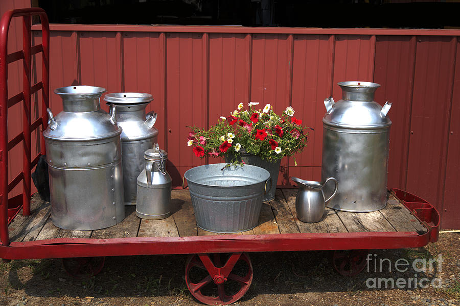 Still Life Photograph - Milk Cans and FLowers by Kae Cheatham