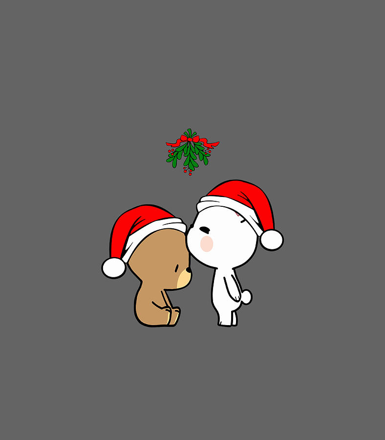 Milk Mocha Bear Kissing Underneath The Mistletoe Christmas Digital Art ...