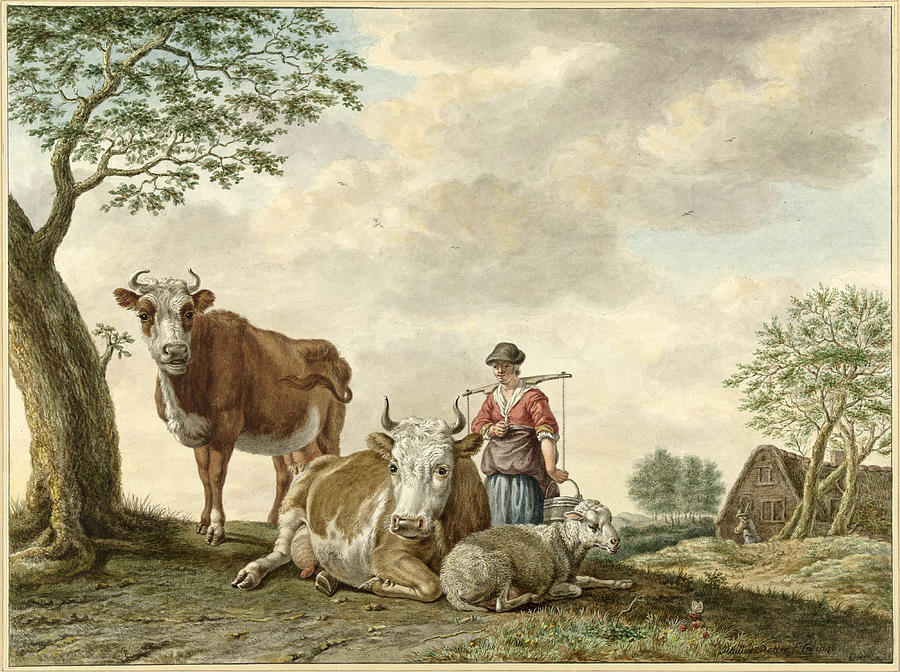 Milkmaid Drawing by Abraham Delfos