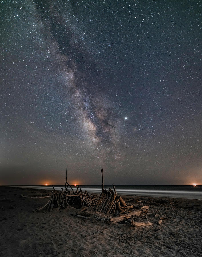 Milky Way and Beach Teepees Photograph by Lindsay Thomson