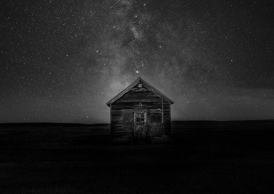 Black And White Photograph - Milky Way Barn by Dan Sproul