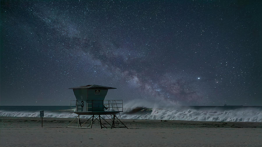 Milky Way Drifts Across the Lifeguard Tower Photograph by Lindsay Thomson