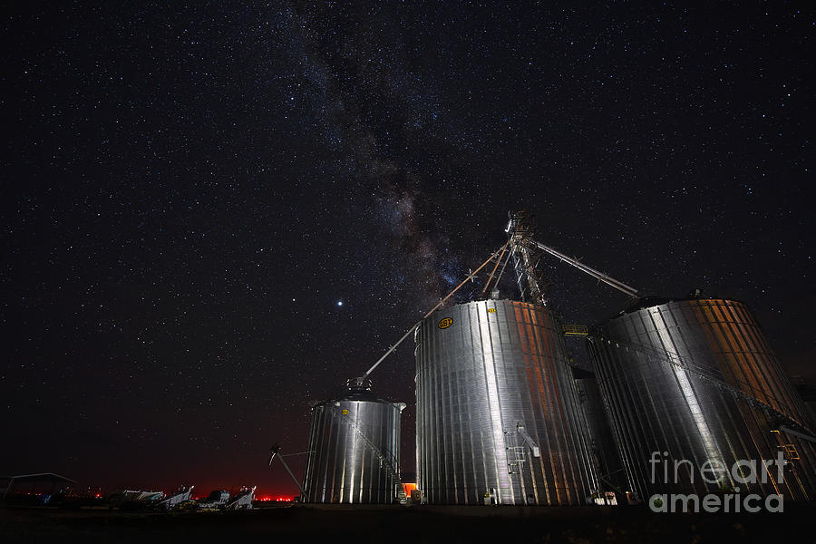 Milky Way Galaxy above Grain Elevators in Arriba, Colorado Photograph by JD Smith