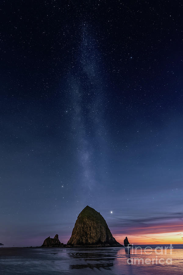 Milky Way Over Haystack Rock At Sunset Photograph by Tom Watkins PVminer pixs