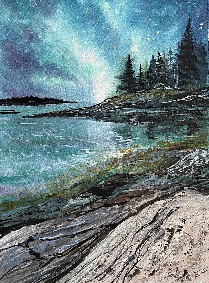 Milky Way over Maine Painting by Kellie Chasse