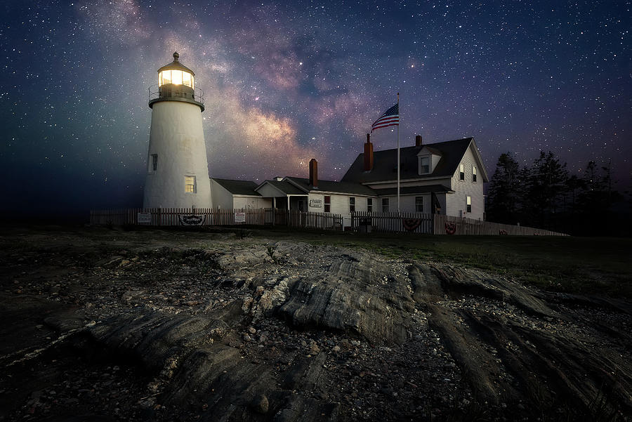 Lighthouse Photograph - Milky Way Over Pemaquid Point Lighthouse by Jeff Bazinet