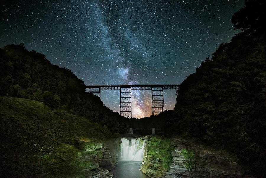 Milky Way Over The Railroad Trestle At Letchworth State Park Photograph by Jim Vallee