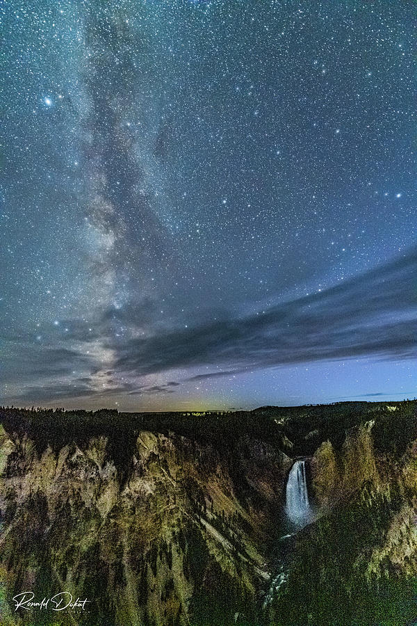 Milky Way over Yellowstone Canyon and Falls Photograph by Ronald Dukat