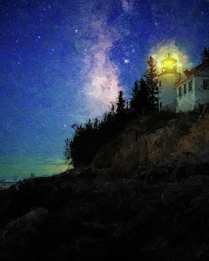 Milky Way Rising Over Bass Harbor Light Painting by Dan Sproul