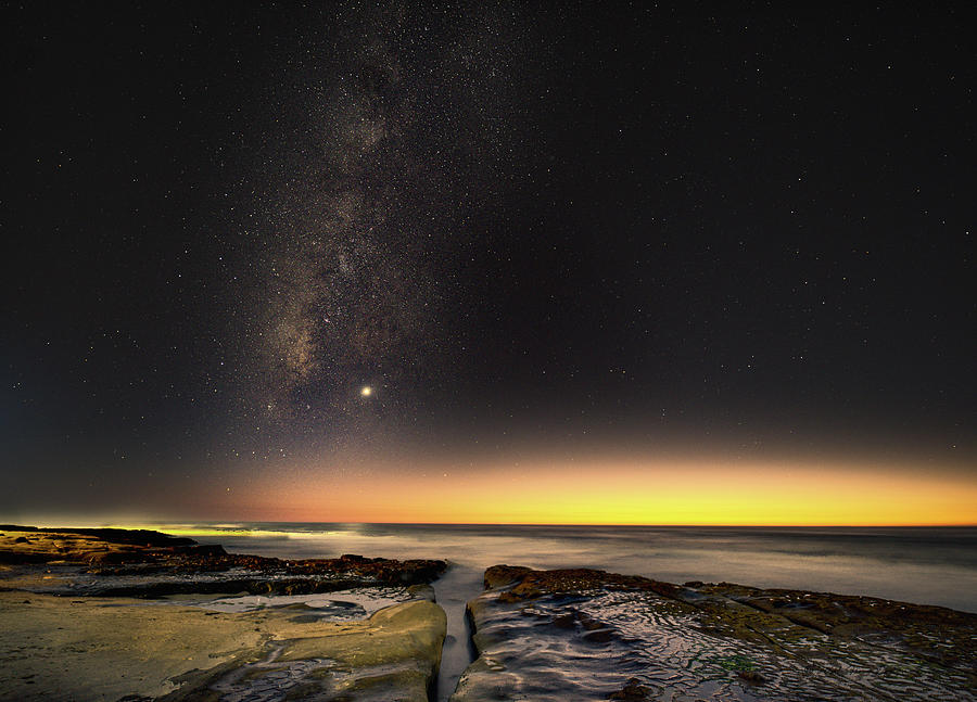 Milky Way seen at sunset glow and shoreline Photograph by David Fong ...