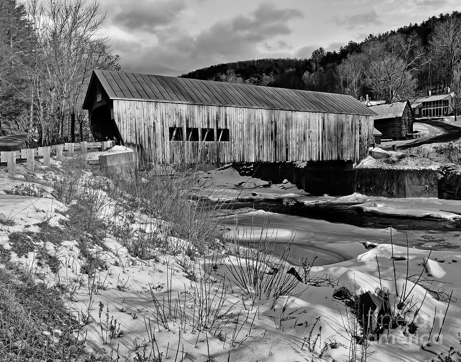 Mill Covered Bridge in Black and White  Photograph by Steve Brown