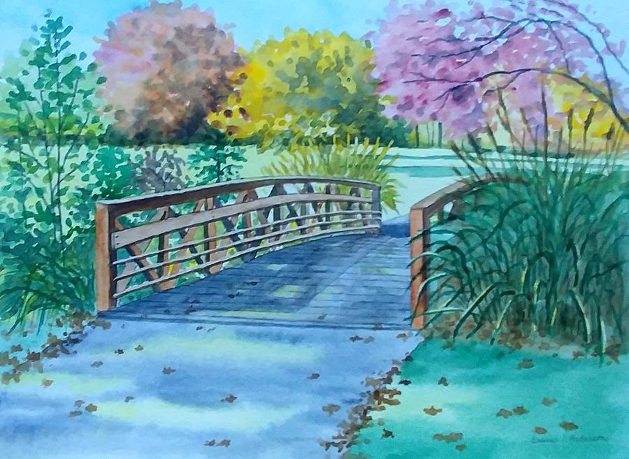 Mill Creek Park Bridge Lake Newport Wetlands Painting by Laurie Anderson