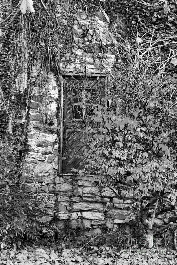 Fall Photograph - Mill Door Decorations Black And White by Adam Jewell