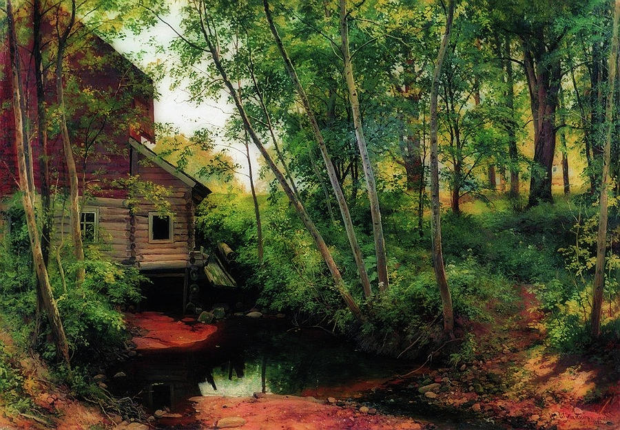 Mill In The Forest Painting by Mountain Dreams