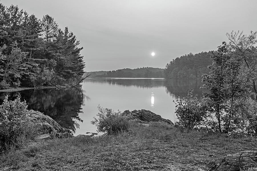 Mill Pond Sunrise in Burlington Massachusetts Black and White Photograph by Toby McGuire