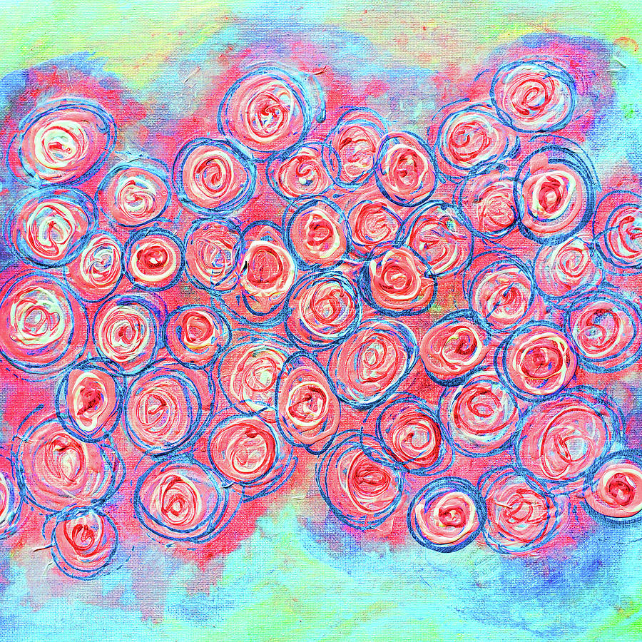 MILLE FLEURS Pink Blue Abstract Flowers  Digital Art by Lynnie Lang