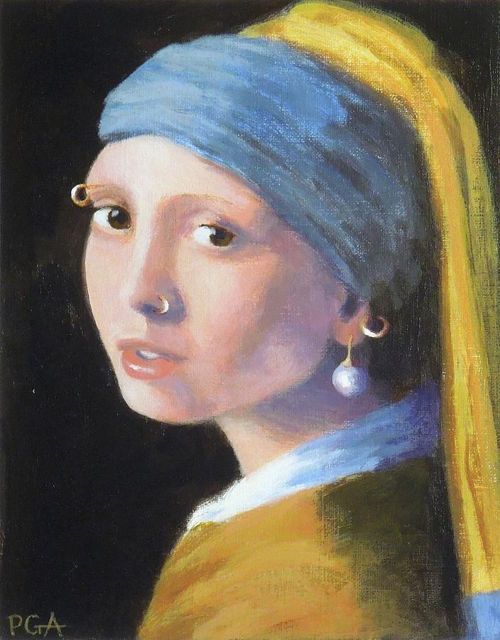 Millennial Girl with a Pearl Earring Painting by Phyllis Andrews