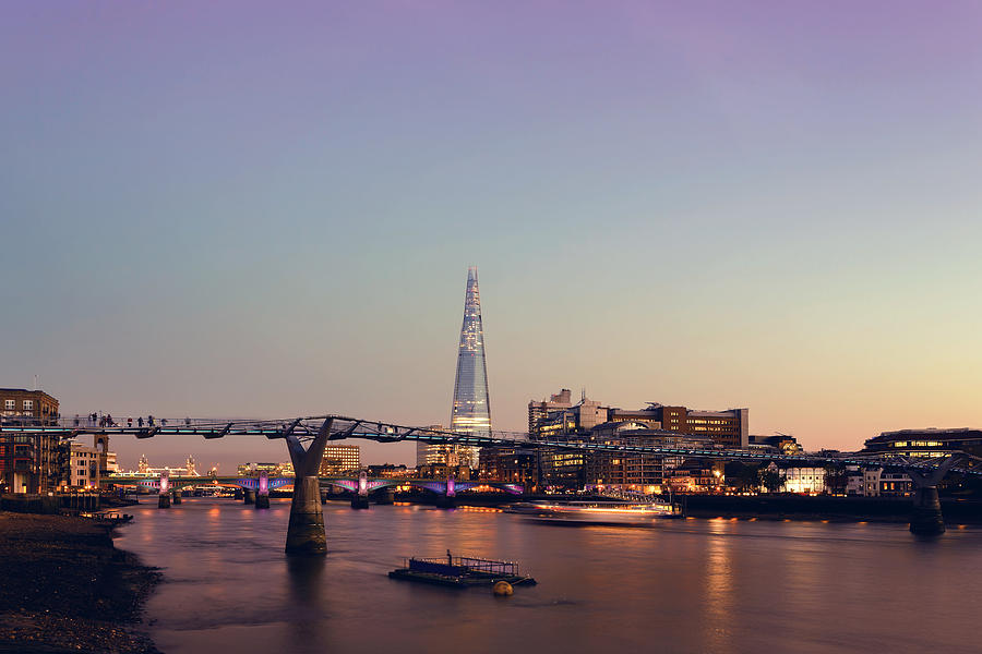 Millennium Bridge and The Shard in London at twilight Photograph by _ultraforma_