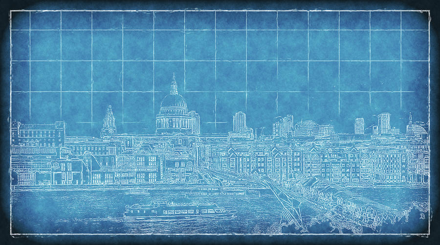 Millennium Bridge Blueprint Digital Art by Richard Downs