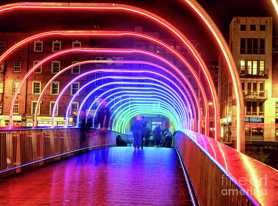 Millennium Bridge Night Lights in Dublin Photograph by John Rizzuto
