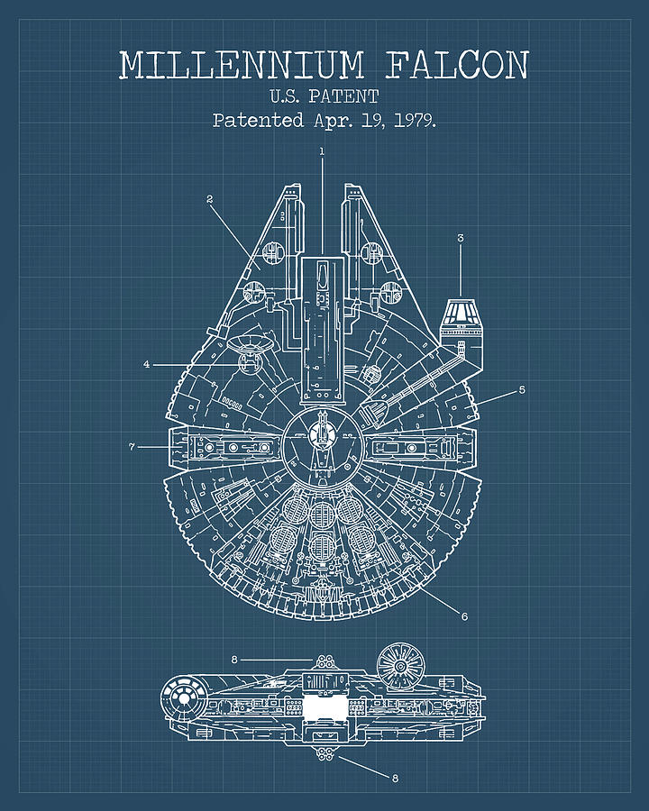 Star Wars Digital Art - Millennium falcon blueprints by Dennson Creative
