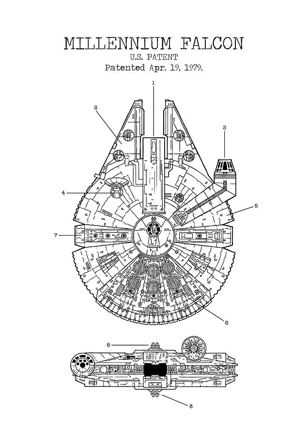 Star Wars Digital Art - Millennium Falcon patent by Dennson Creative