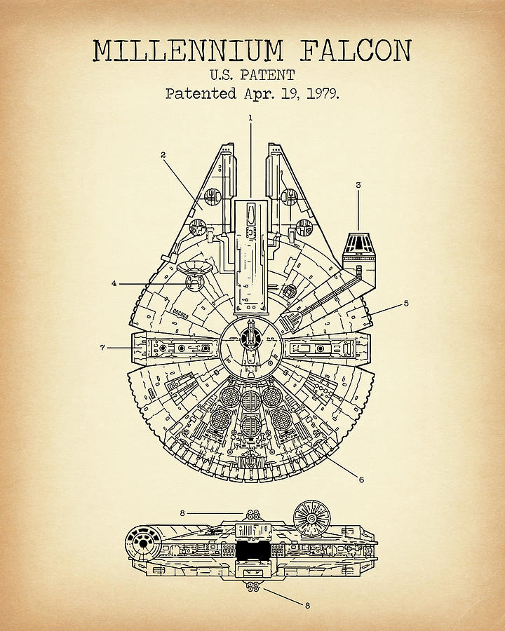 Star Wars Digital Art - Millennium falcon vintage patent by Dennson Creative