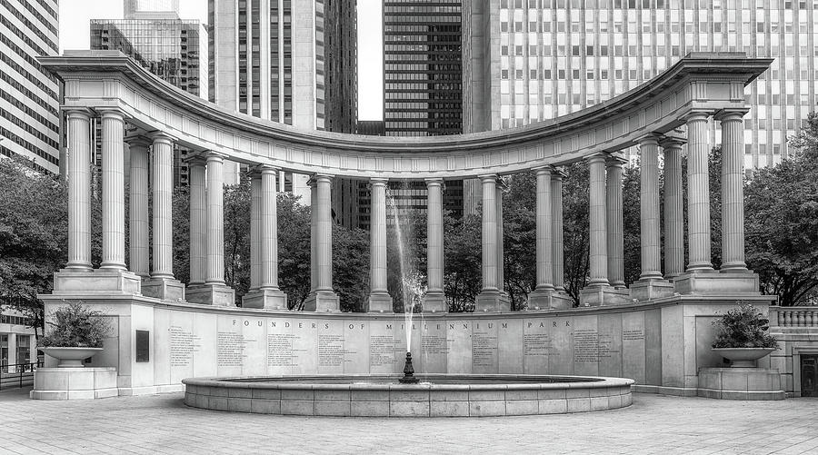 Millennium Monument in Wrigley Square bw Photograph by Jerry Fornarotto