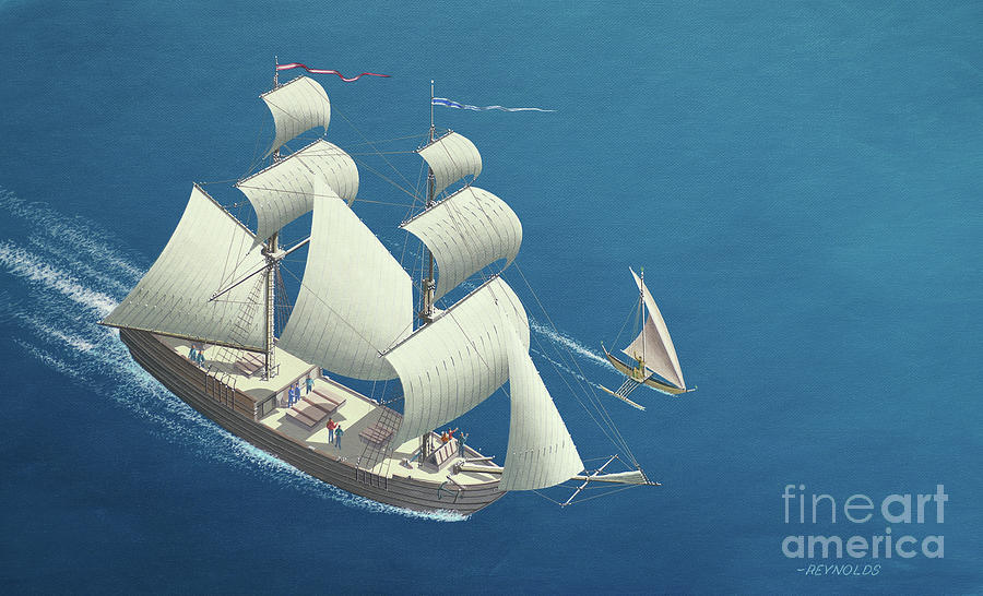 Millennium of Sailing in Marshall Islands - British Brig Nautilus Painting by Keith Reynolds